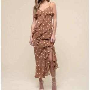 Workshop Republic Clothing Asymmetrical Polka Dot Dress - Brown